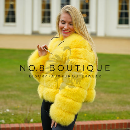 Bright yellow faux fur jacket