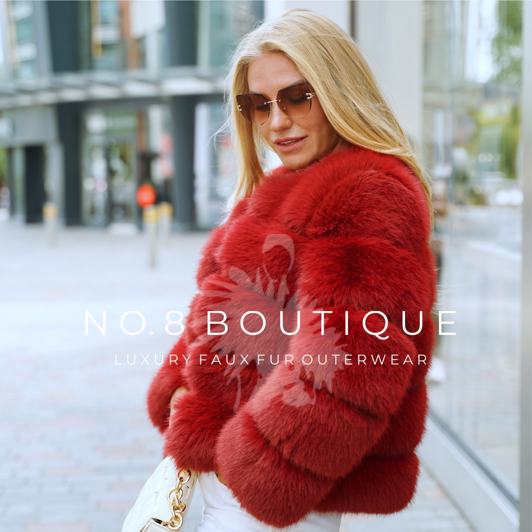 Chic classic faux fur jacket in deep wine red with 5 rows