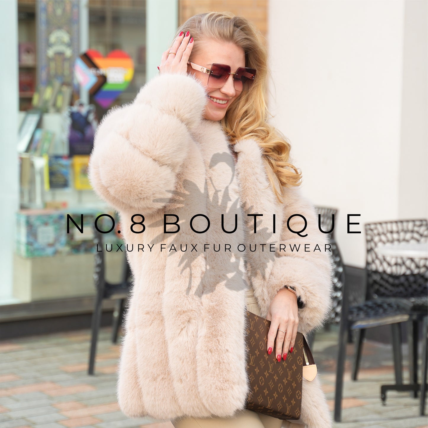 Chic Vienna style faux fur coat with precise straight rows