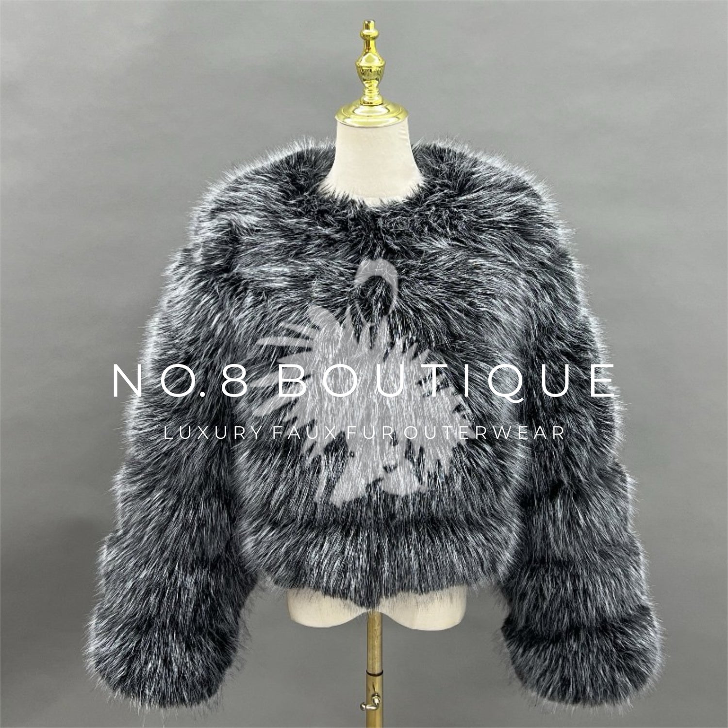 Classic 5 row frosted black faux fur jacket