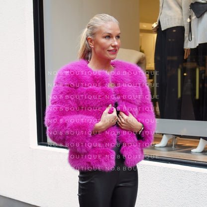 Classic 5 row magenta pink faux fur jacket