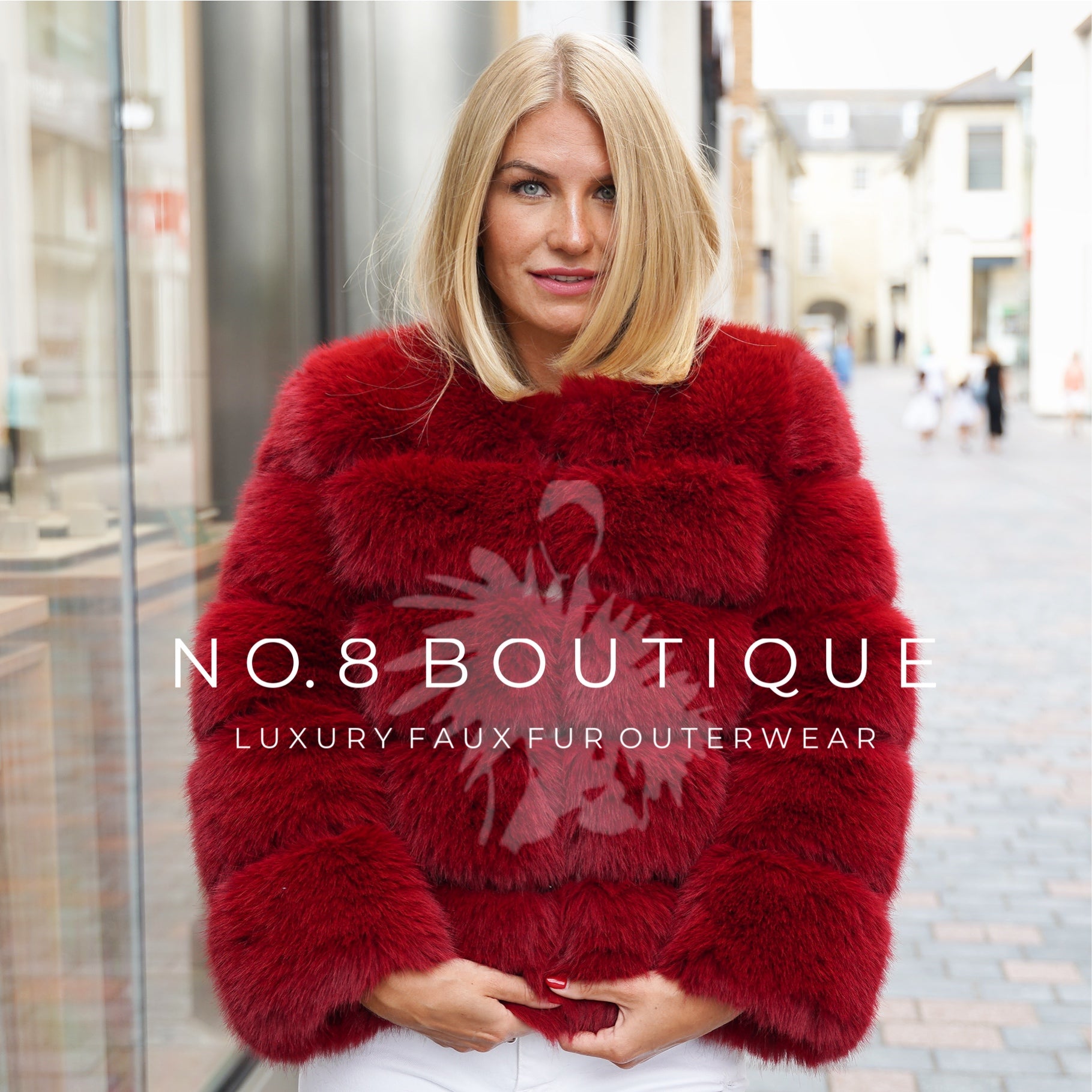 Classic 5 row wine red faux fur jacket