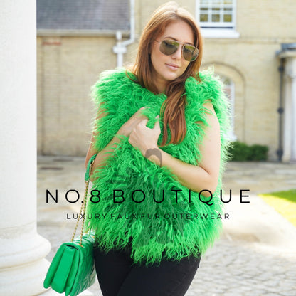 Contemporary shaggy faux fur gilet with Mongolian texture