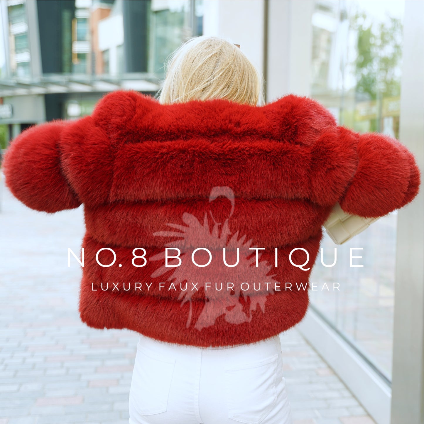 Dynamic wine red faux fur jacket with straight rows