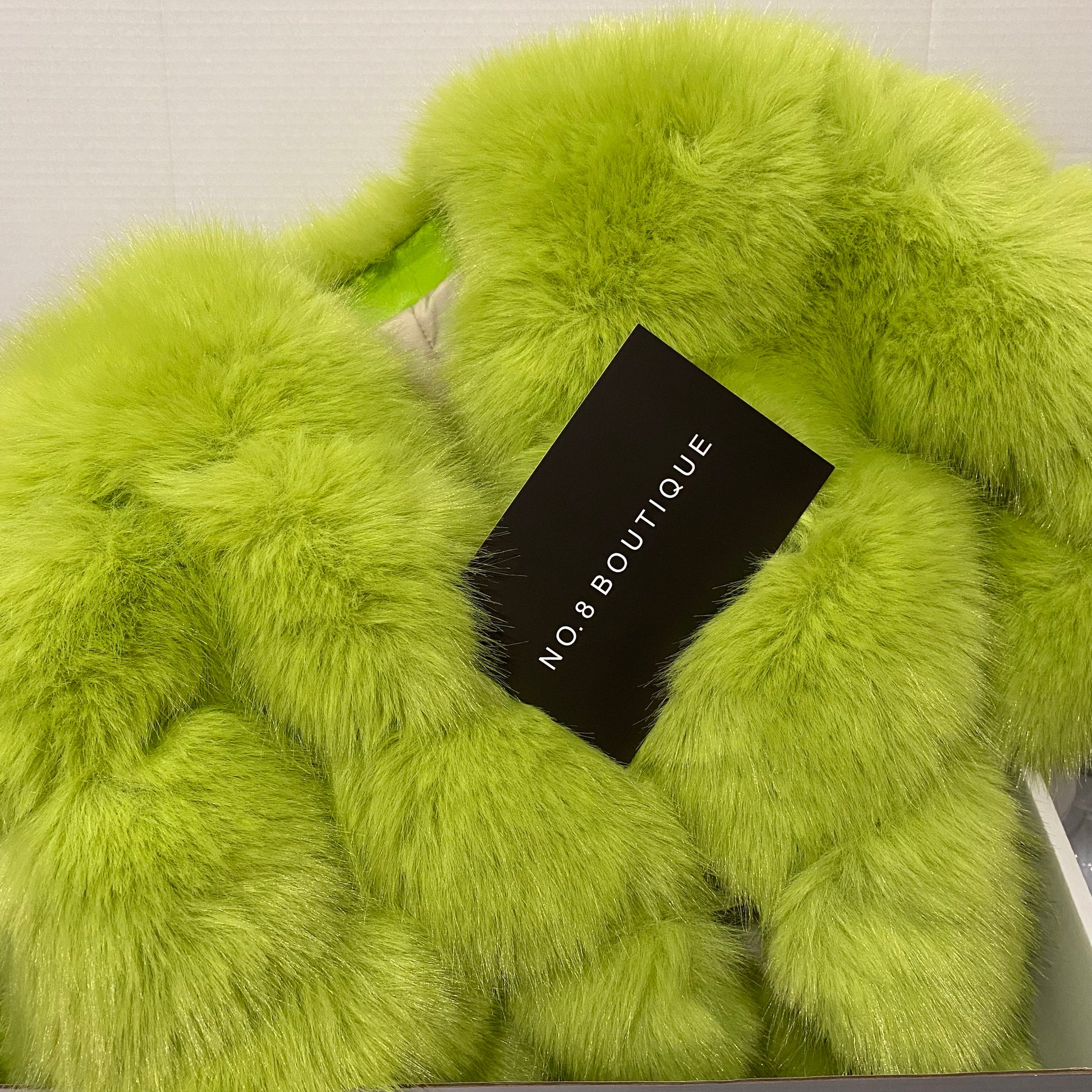 Eye-catching acid green faux fur jacket