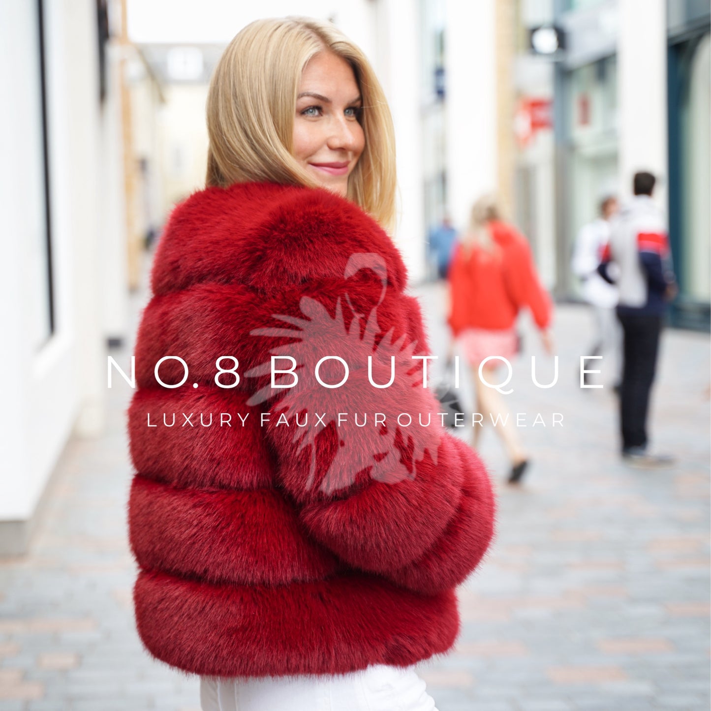 Fashion-forward wine red faux fur jacket with 5 row pattern