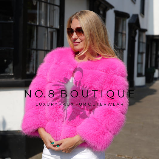 Hot pink classic 5 row faux fur jacket