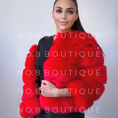 Red Faux Fur Classic 5 Row Jacket