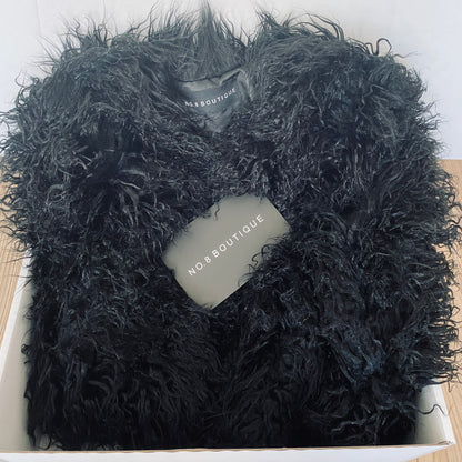 Night out shaggy Mongolian faux fur jacket for glamorous evenings