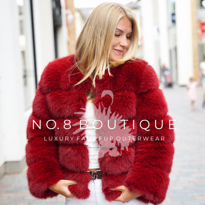 Night out wine red faux fur jacket with luxurious five rows