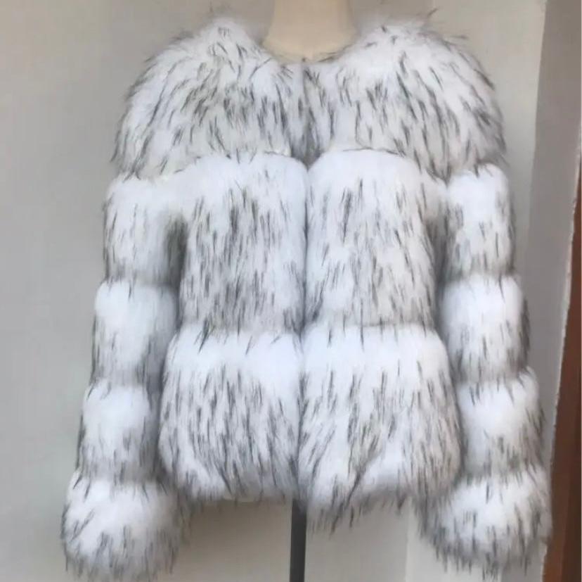 Opulent raccoon faux fur jacket with rich detailing