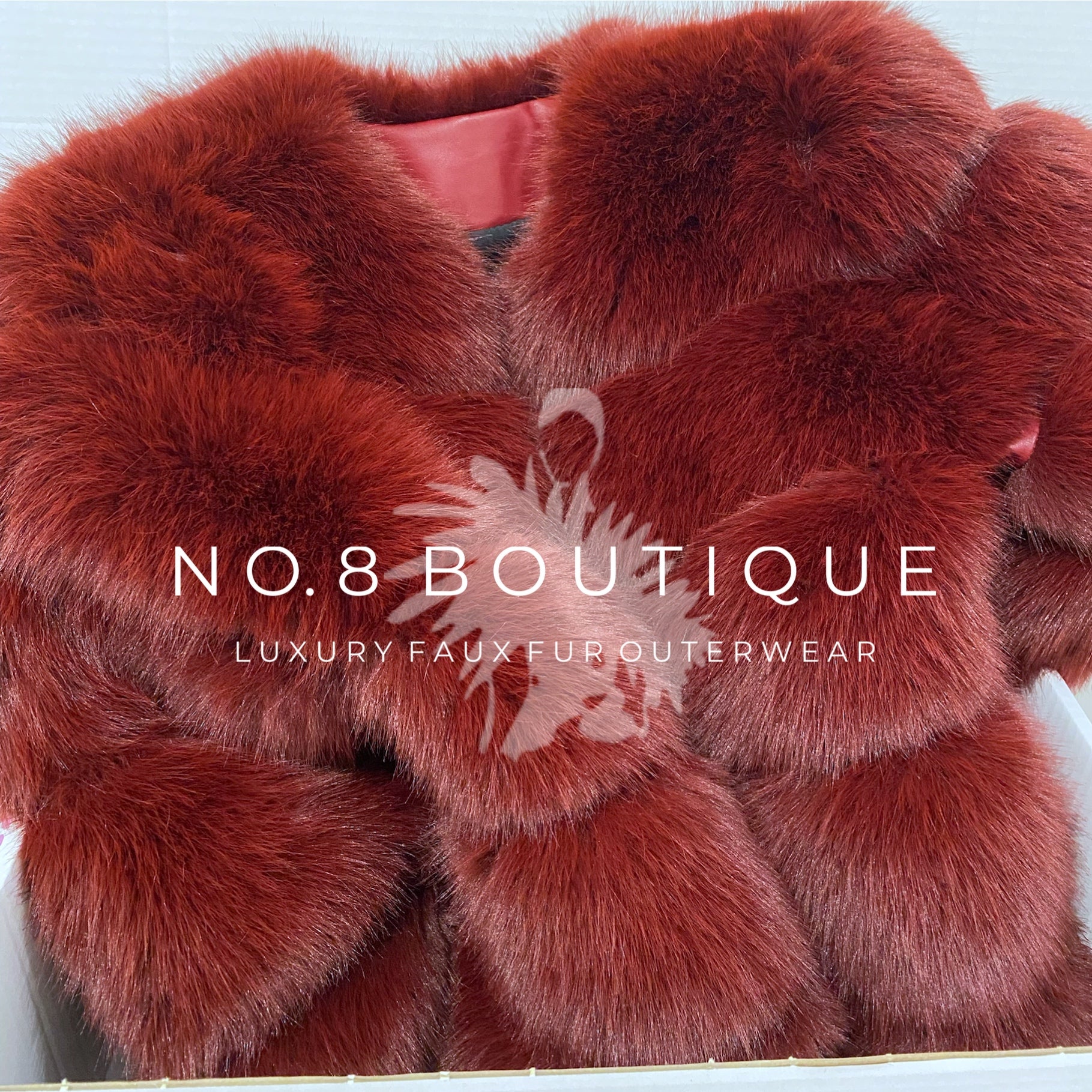 Opulent wine red faux fur jacket with five lush rows