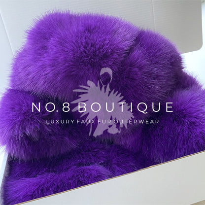 premium faux fur hooded jacket purple