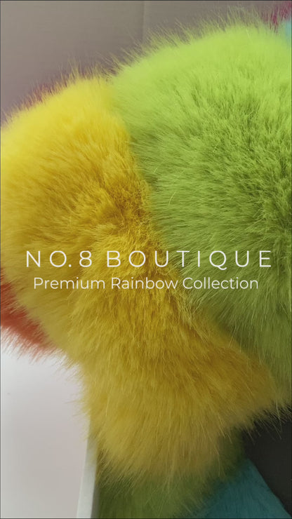 Rainbow Cropped Collar Faux Fur Jacket