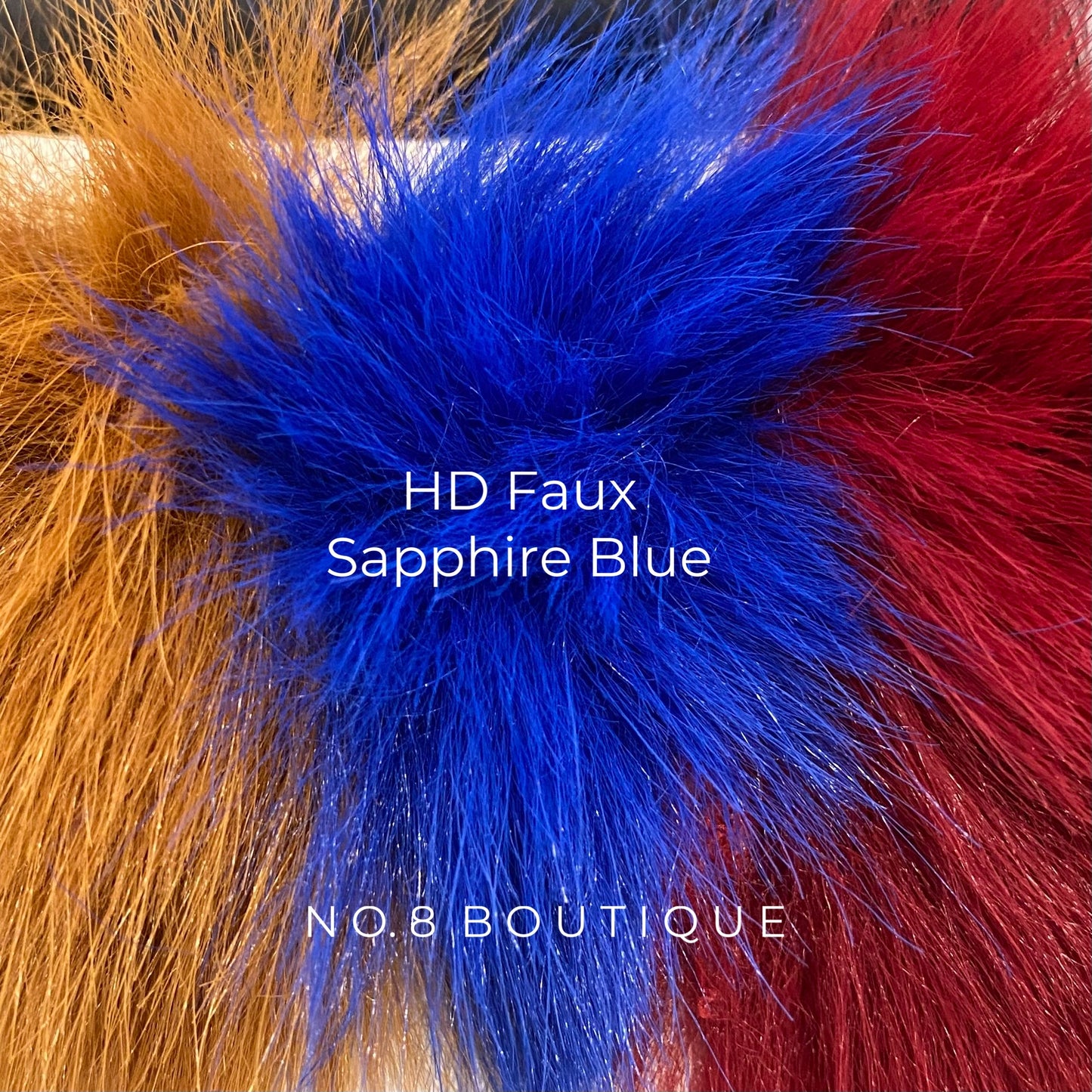 Sophisticated sapphire blue faux fur jacket with elegant 5-row layout