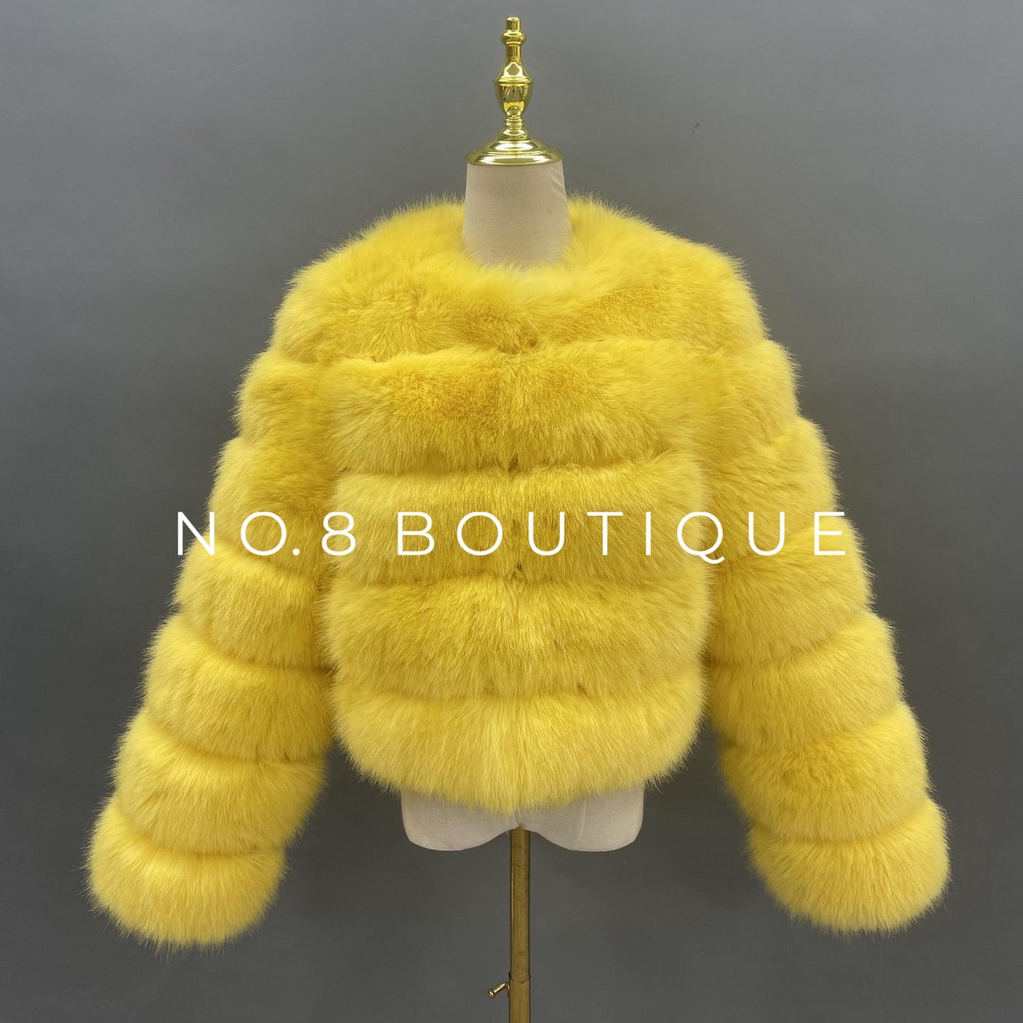 Trendy yellow faux fur jacket for chic winter wear