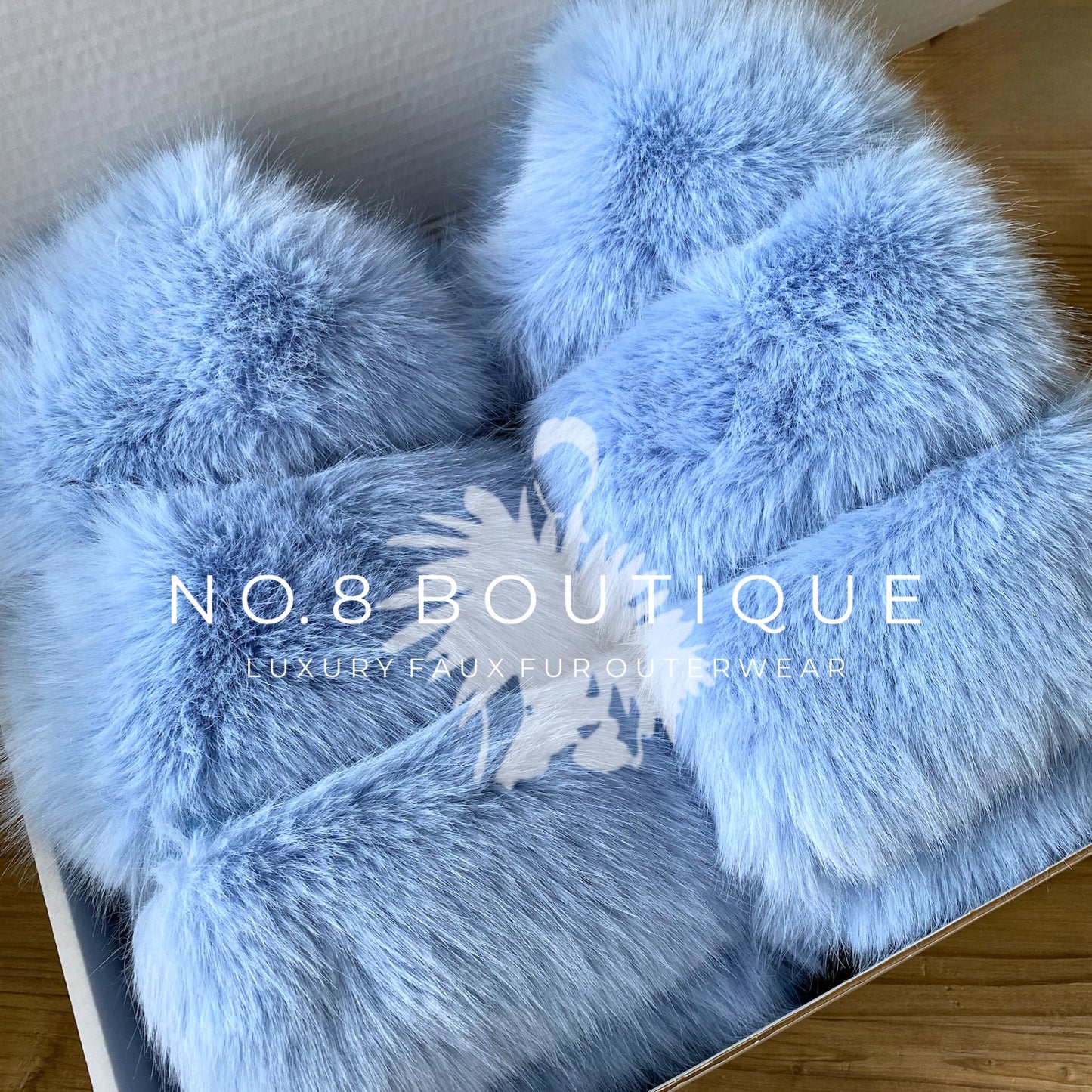 Urban-style baby blue 5-row faux fur jacket