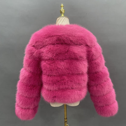 Vibrant hot pink faux fur jacket