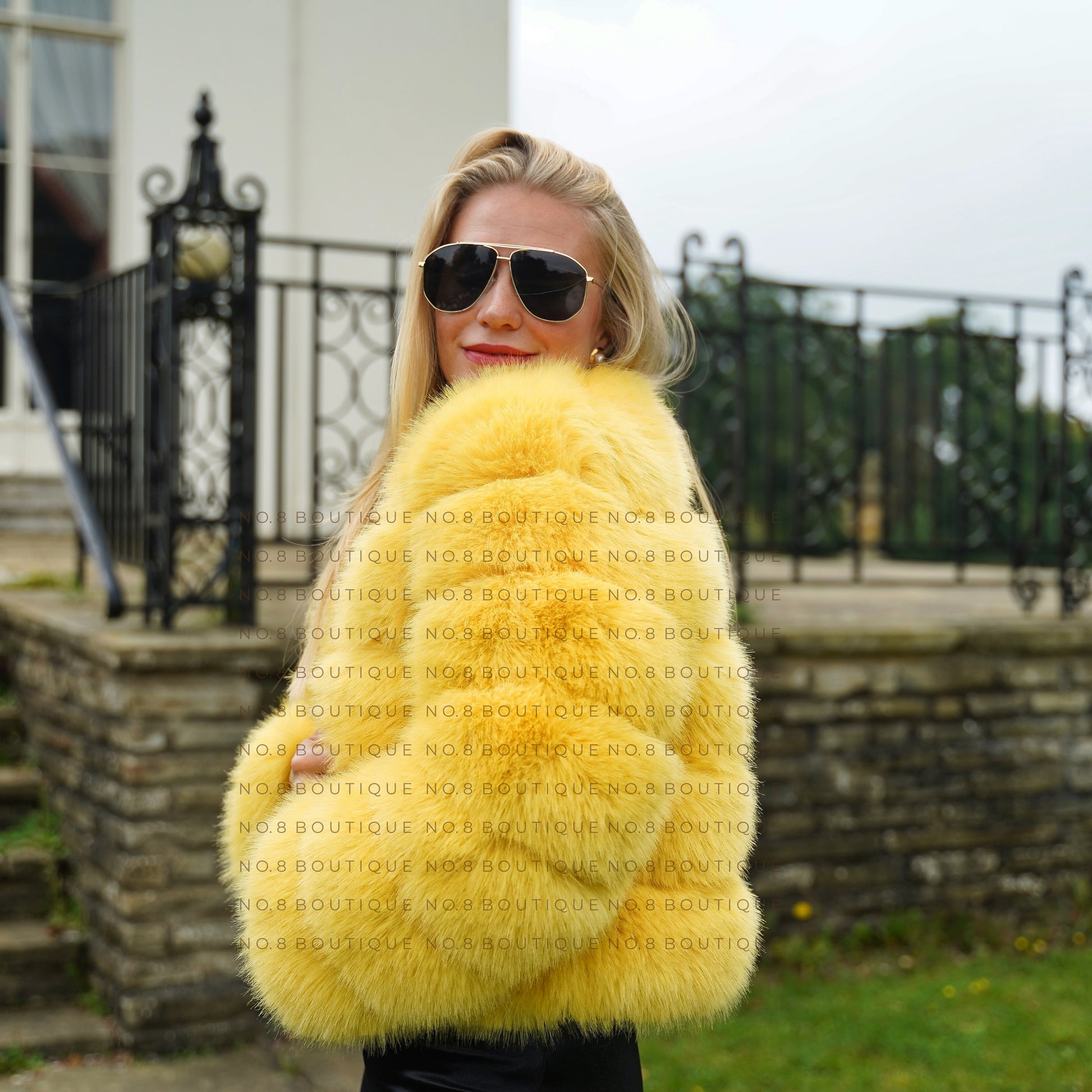 Vibrant yellow faux fur jacket