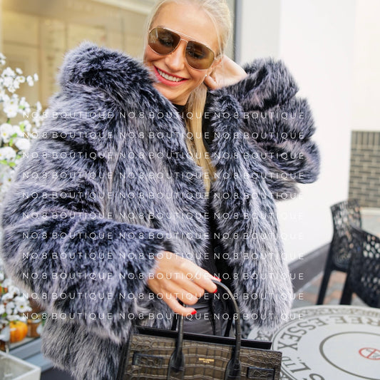 Vienna hooded straight row faux fur jacket