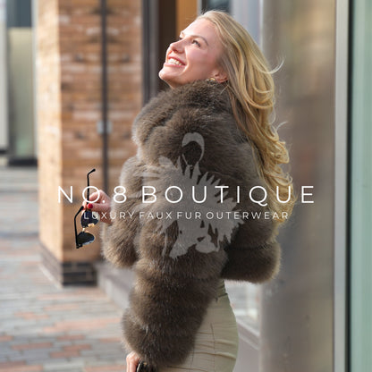 Wedding faux fur jacket with elegant cropped collar