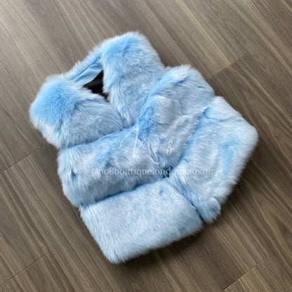 Blue 3 row faux fur gilet