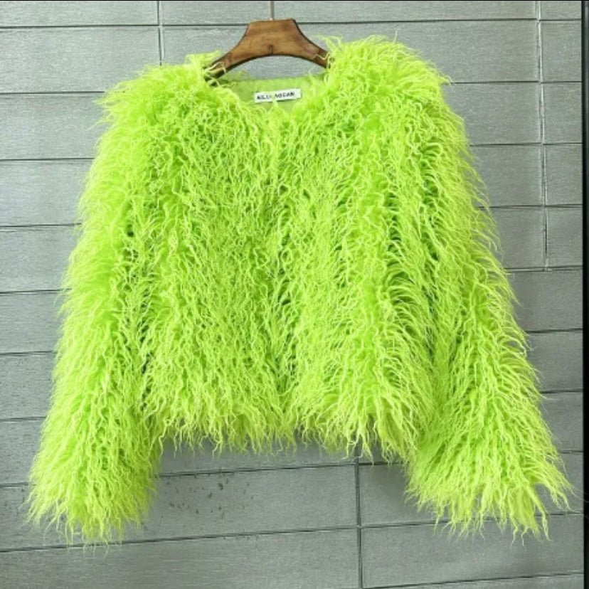 Bold and plush Mongolian shaggy faux fur jacket