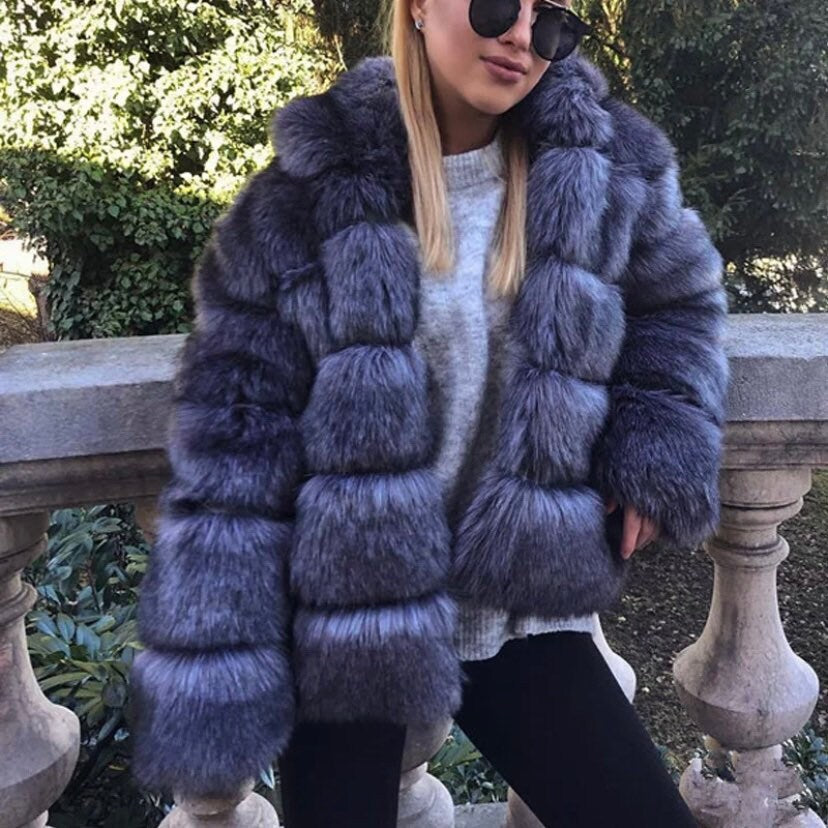 Chic Chelsea faux fur coat with a stylish collar