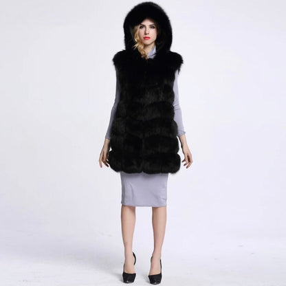 Chic hooded gilet featuring 7 rows of plush faux fur