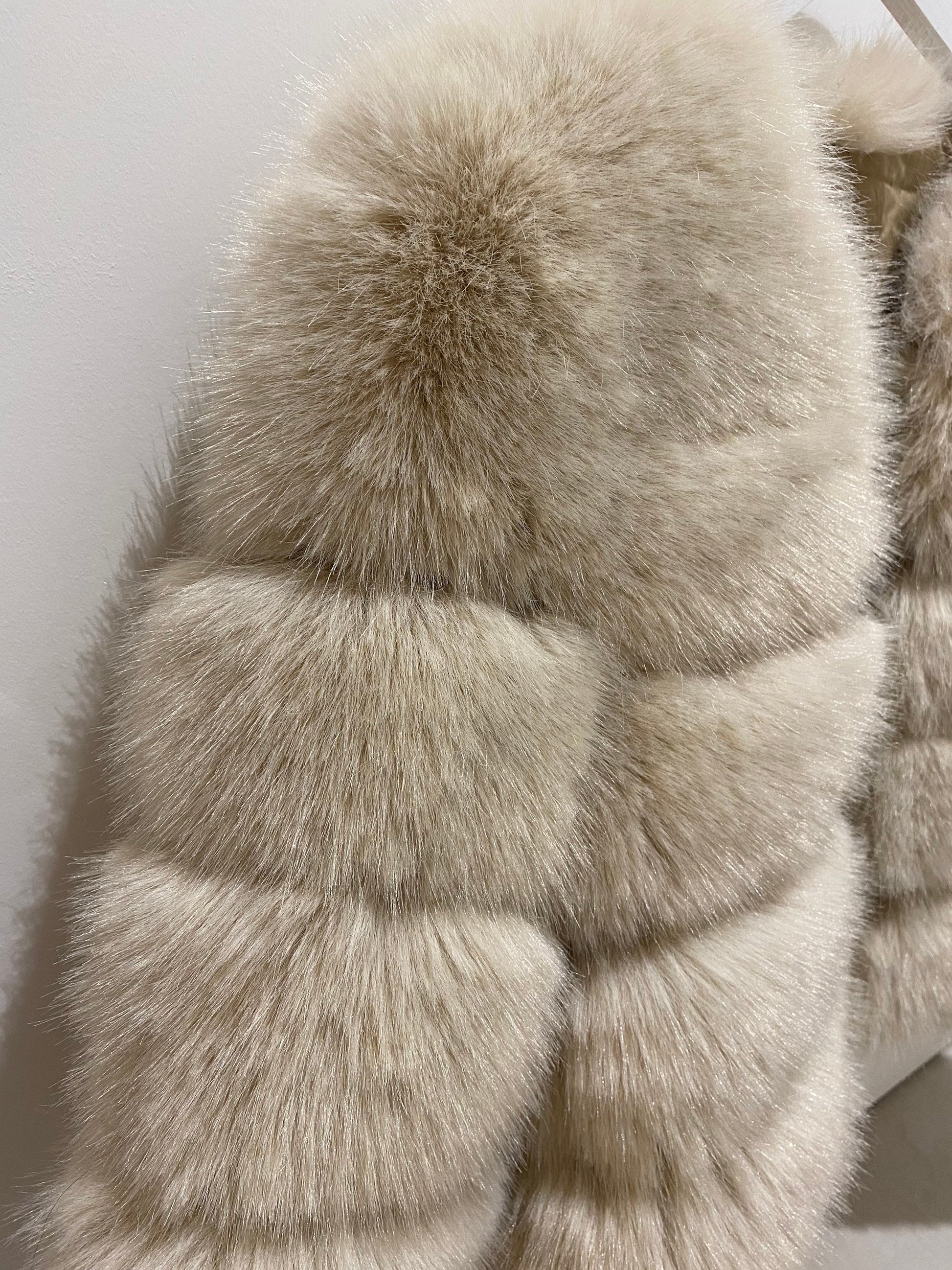 Classic beige faux fur jacket with quintuple fur rows