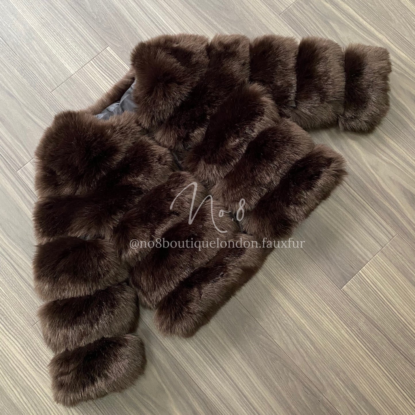 coffee brown 5 row faux fur jacket for winter warmth