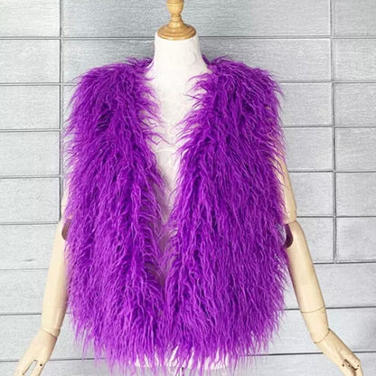 Dynamic Mongolian faux fur gilet with shaggy layers