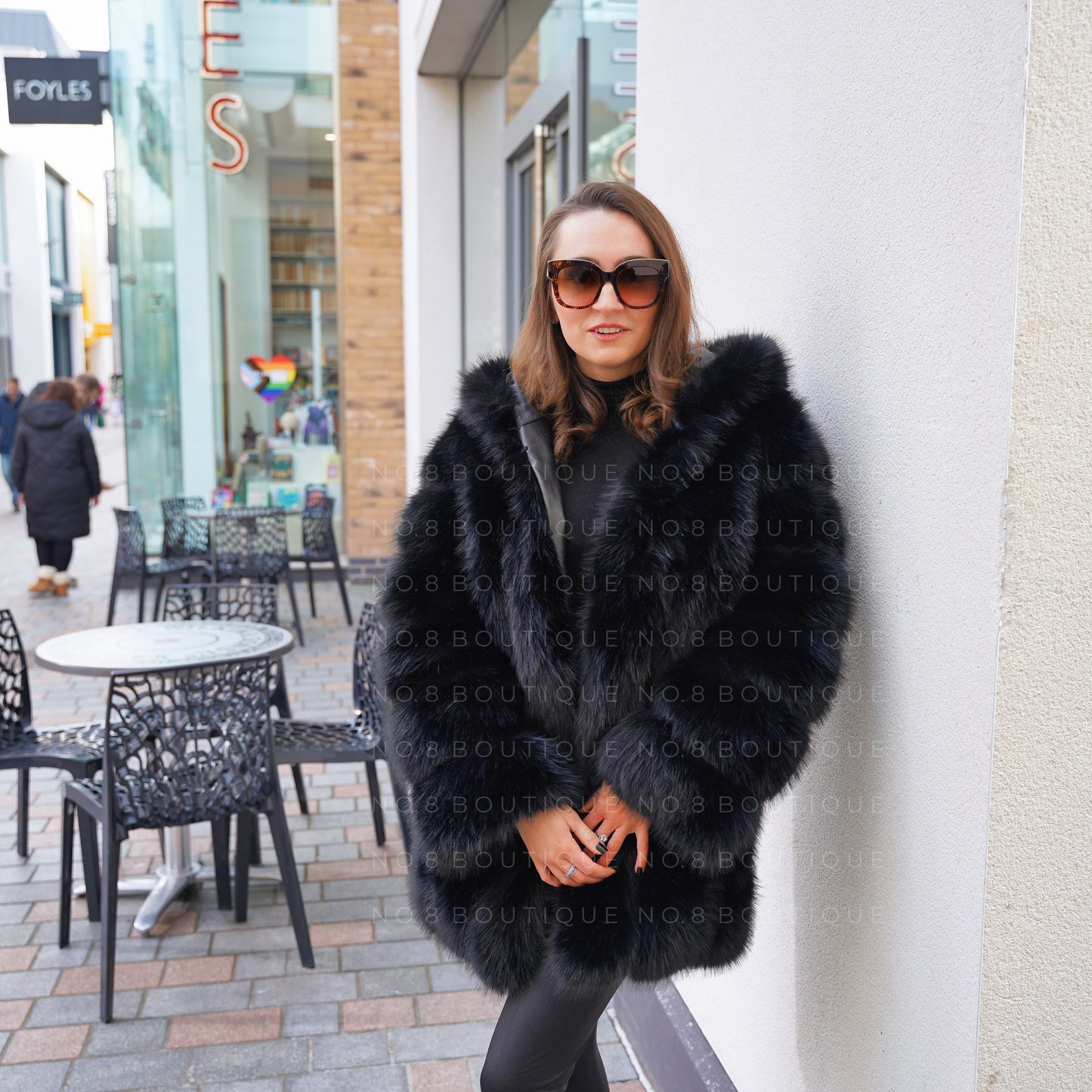 Fashion-forward Vienna long coat with faux fur and hood