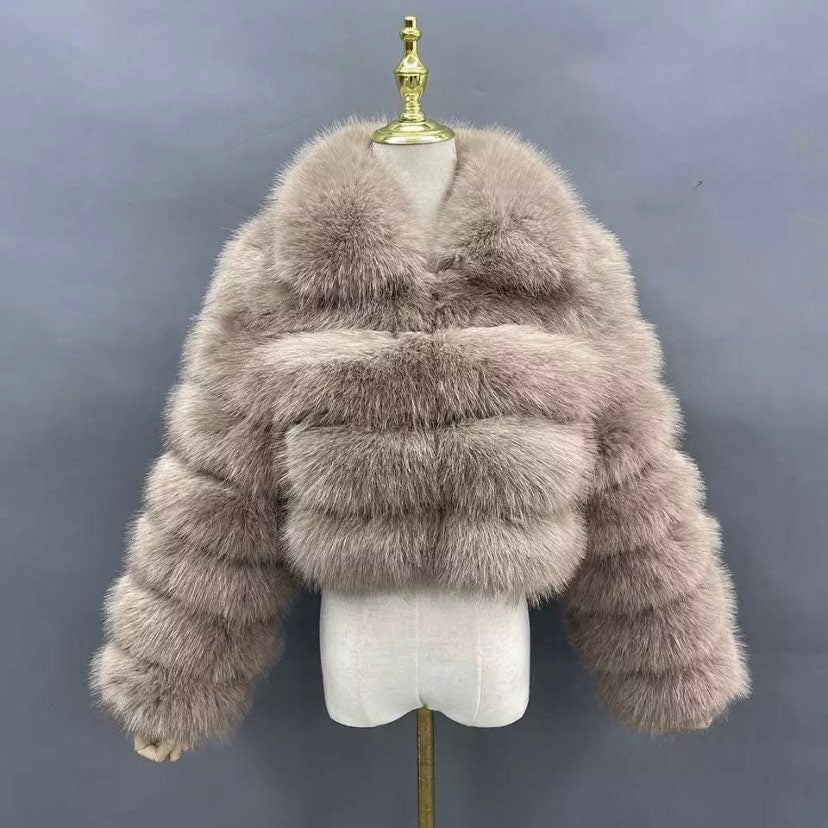 Glamorous cropped collar faux fur jacket for brides