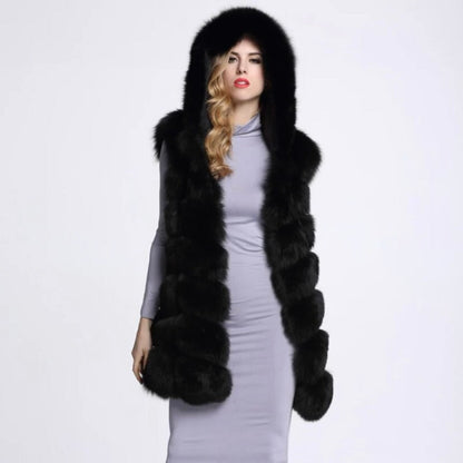 Hooded 7 row panelled faux fur gilet