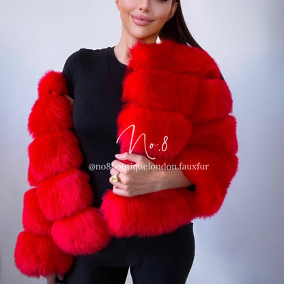 Red Faux Fur Classic 5 Row Jacket