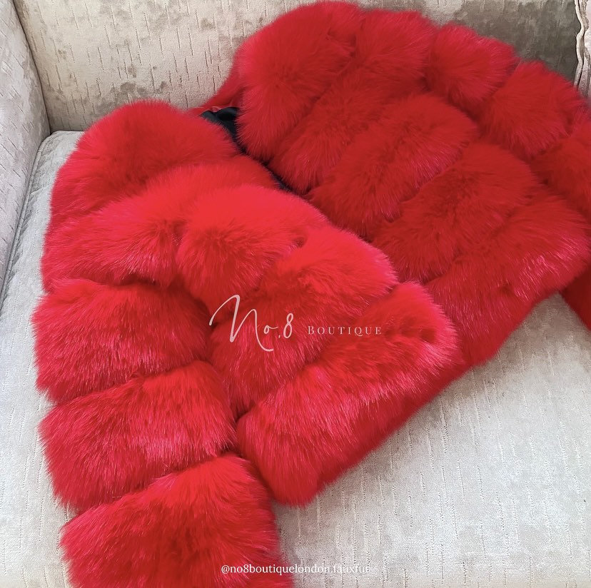 Red Faux Fur Classic 5 Row Jacket