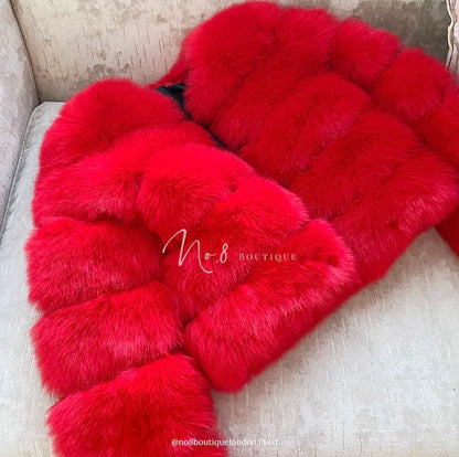 Red Faux Fur Classic 5 Row Jacket