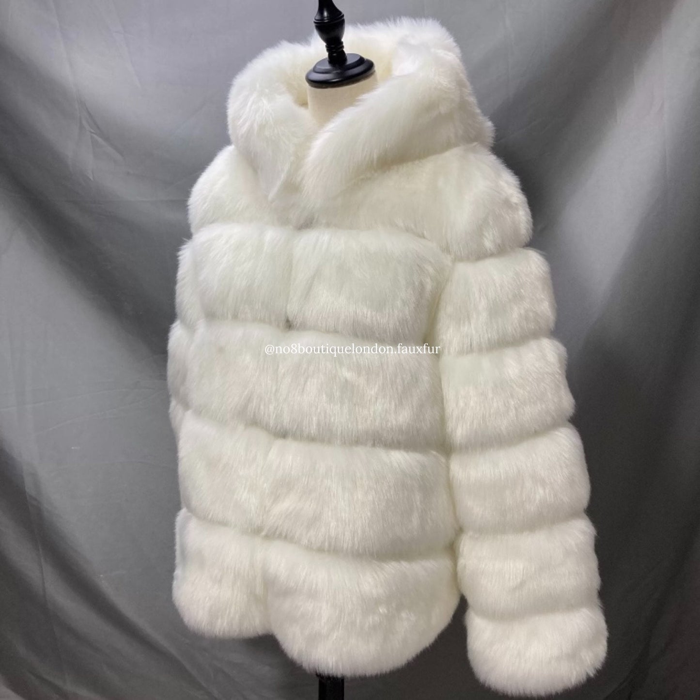 Classic Hooded 5 Row Faux Fur Jacket- Long version