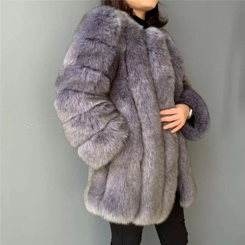 Faux silver fox sales fur coat