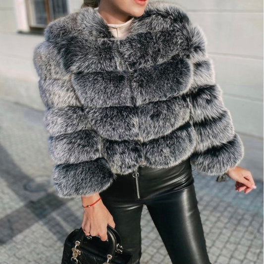 Frosted Black Faux Fur Classic 5 Row Jacket