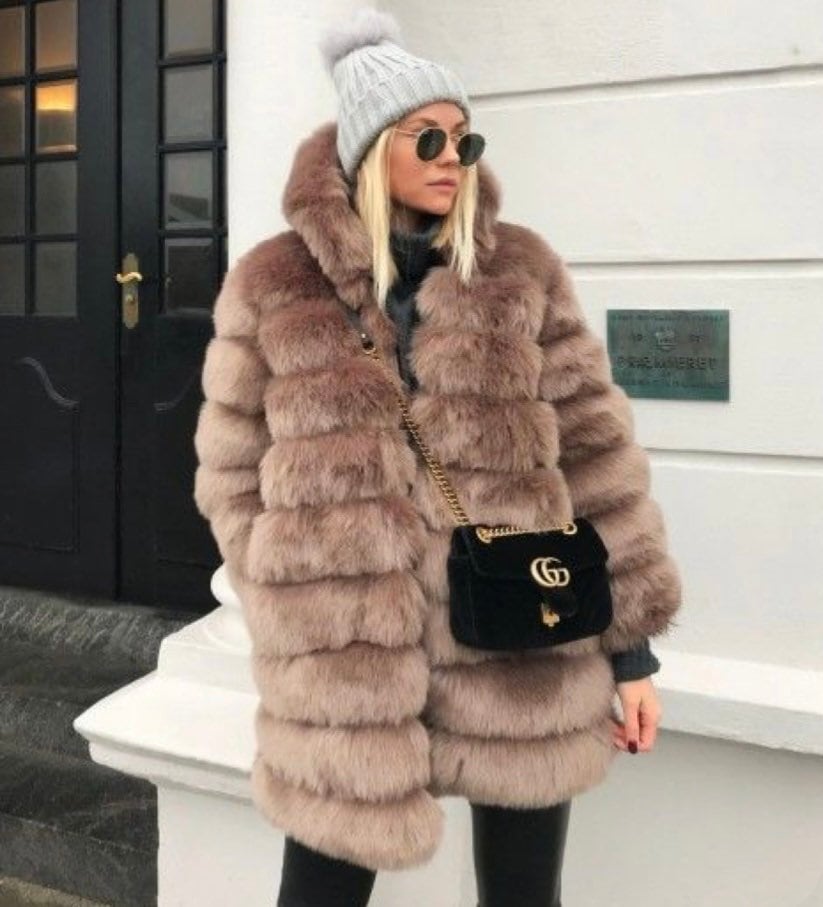 Classic Hooded 9 Row Faux Fur Coat