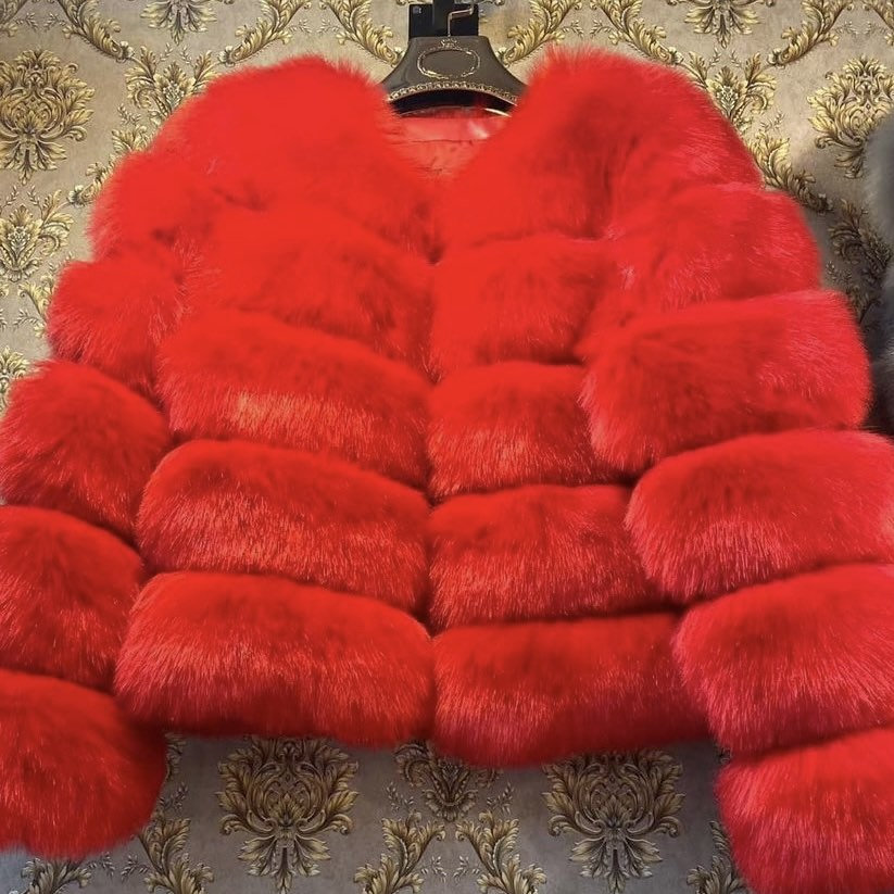 Red Faux Fur Classic 5 Row Jacket