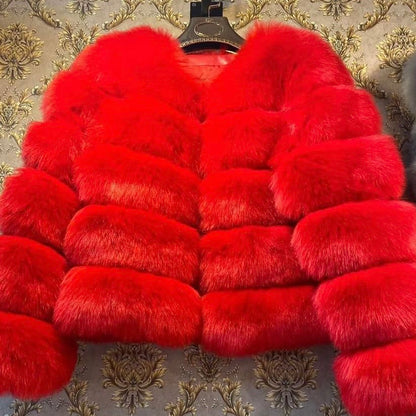 Red Faux Fur Classic 5 Row Jacket