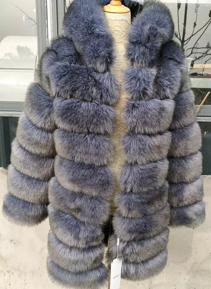 Classic Hooded 9 Row Faux Fur Coat