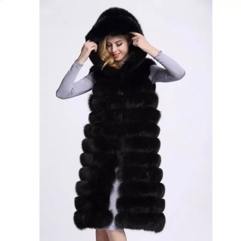 Hooded Long 11 Row Faux Fur Gilet
