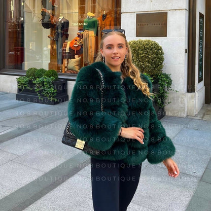 Emerald Green Faux Fur Classic 5 Row Jacket