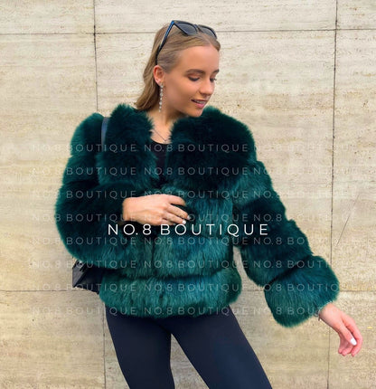 Emerald Green Faux Fur Classic 5 Row Jacket