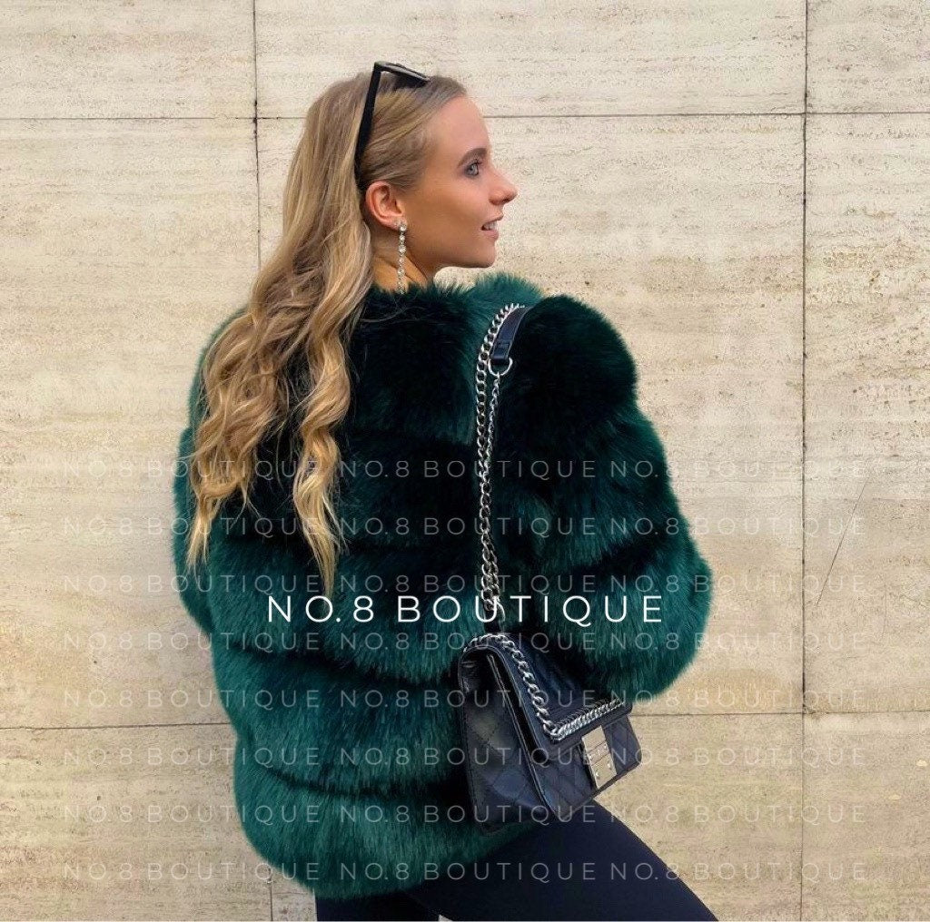 Emerald Green Faux Fur Classic 5 Row Jacket