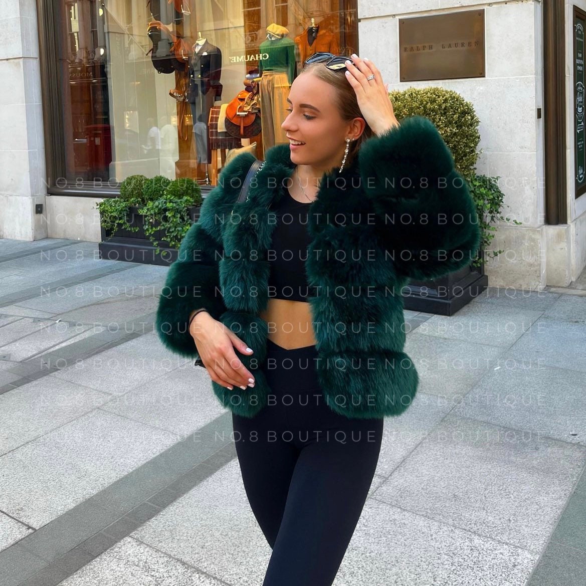 Emerald Green Faux Fur Classic 5 Row Jacket